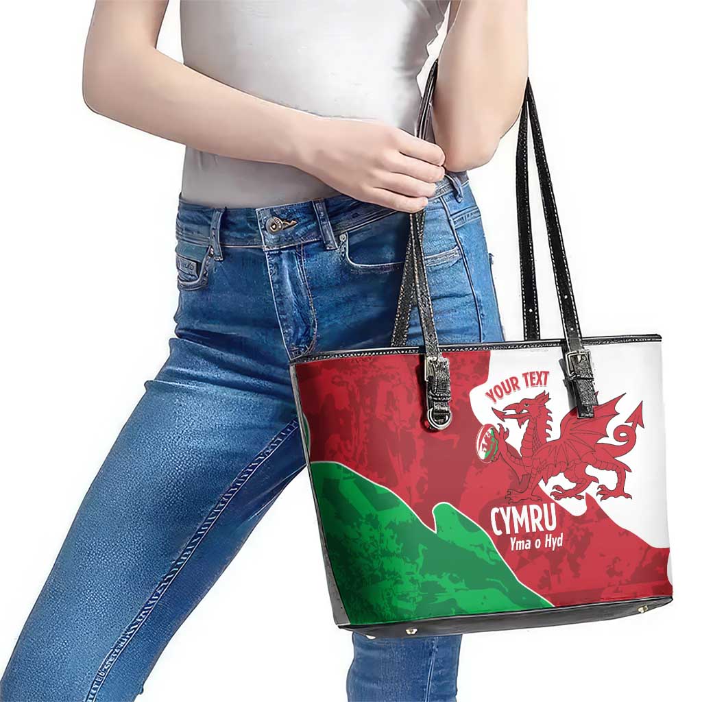 Wales Rugby Custom Leather Tote Bag Go Cymru Yma O Hyd - Wonder Print Shop