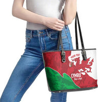 Wales Rugby Custom Leather Tote Bag Go Cymru Yma O Hyd - Wonder Print Shop
