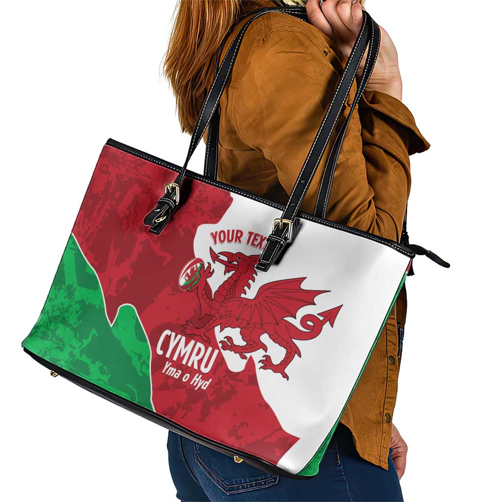 Wales Rugby Custom Leather Tote Bag Go Cymru Yma O Hyd - Wonder Print Shop