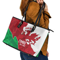 Wales Rugby Custom Leather Tote Bag Go Cymru Yma O Hyd - Wonder Print Shop