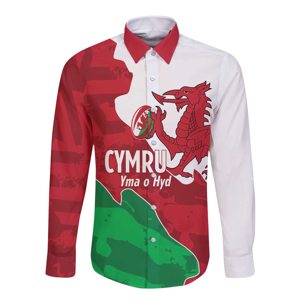 Wales Rugby Custom Long Sleeve Button Shirt Go Cymru Yma O Hyd - Wonder Print Shop