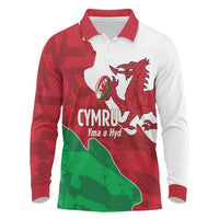 Wales Rugby Custom Long Sleeve Polo Shirt Go Cymru Yma O Hyd - Wonder Print Shop