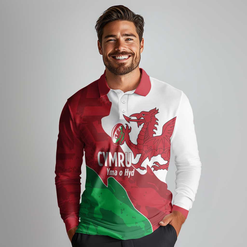 Wales Rugby Custom Long Sleeve Polo Shirt Go Cymru Yma O Hyd - Wonder Print Shop