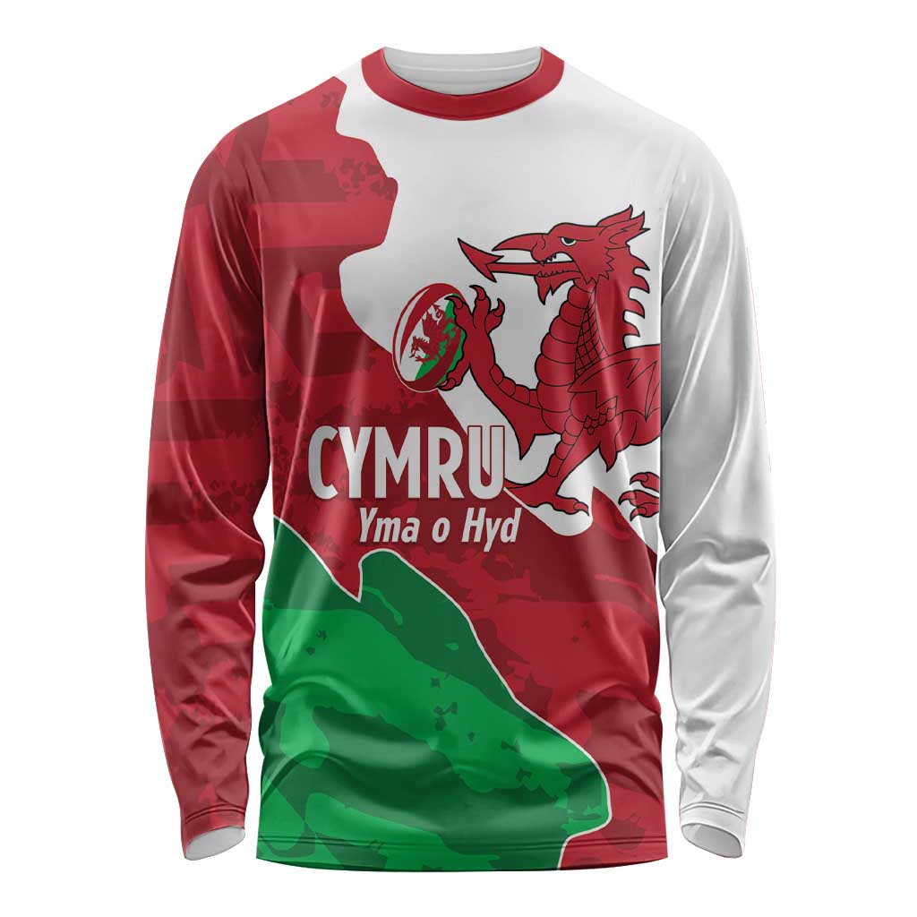 Wales Rugby Custom Long Sleeve Shirt Go Cymru Yma O Hyd - Wonder Print Shop