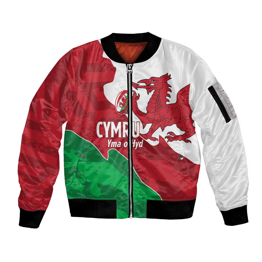 Wales Rugby Custom Sleeve Zip Bomber Jacket Go Cymru Yma O Hyd - Wonder Print Shop