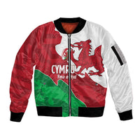Wales Rugby Custom Sleeve Zip Bomber Jacket Go Cymru Yma O Hyd - Wonder Print Shop