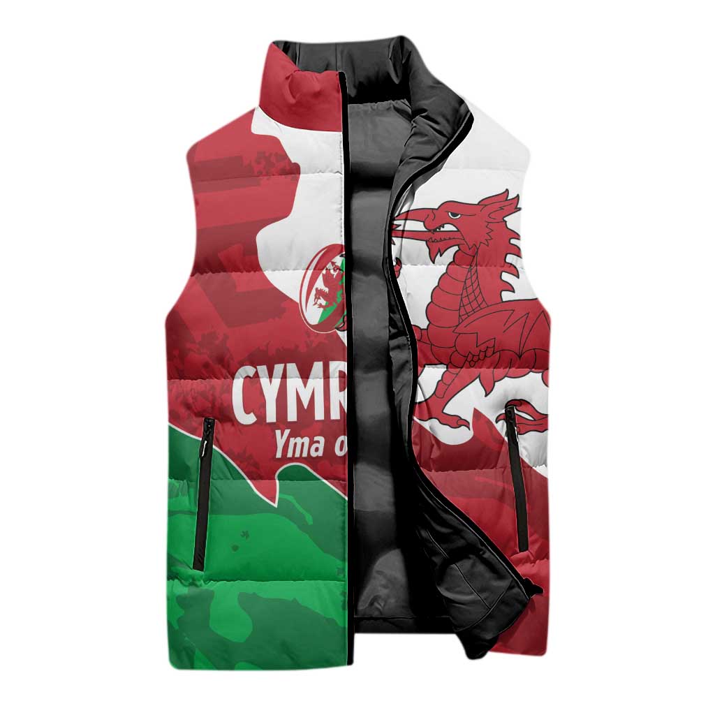 Wales Rugby Custom Sleeveless Puffer Jacket Go Cymru Yma O Hyd - Wonder Print Shop