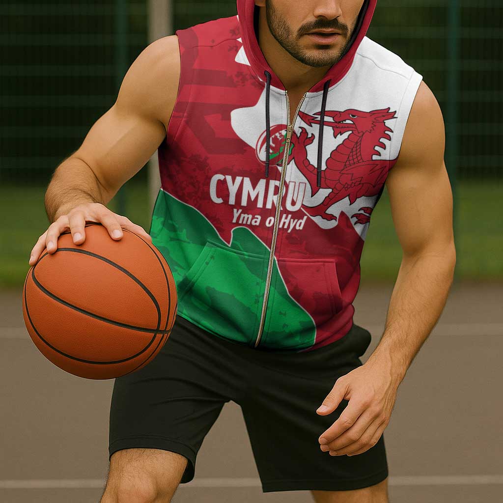 Wales Rugby Custom Sleeveless Zip Hoodie Go Cymru Yma O Hyd - Wonder Print Shop