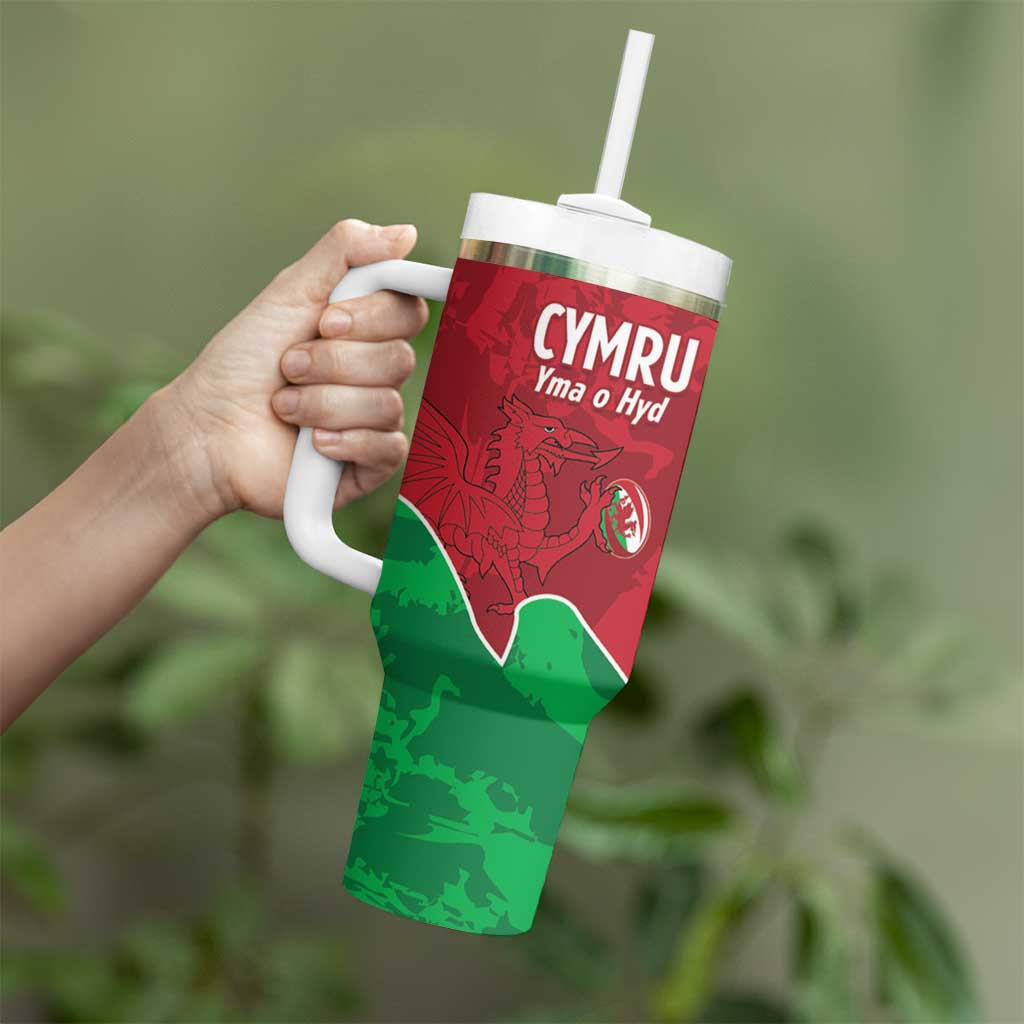 Wales Rugby Custom Tumbler With Handle Go Cymru Yma O Hyd - Wonder Print Shop
