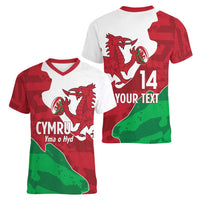 Wales Rugby Custom Women V-Neck T-Shirt Go Cymru Yma O Hyd - Wonder Print Shop