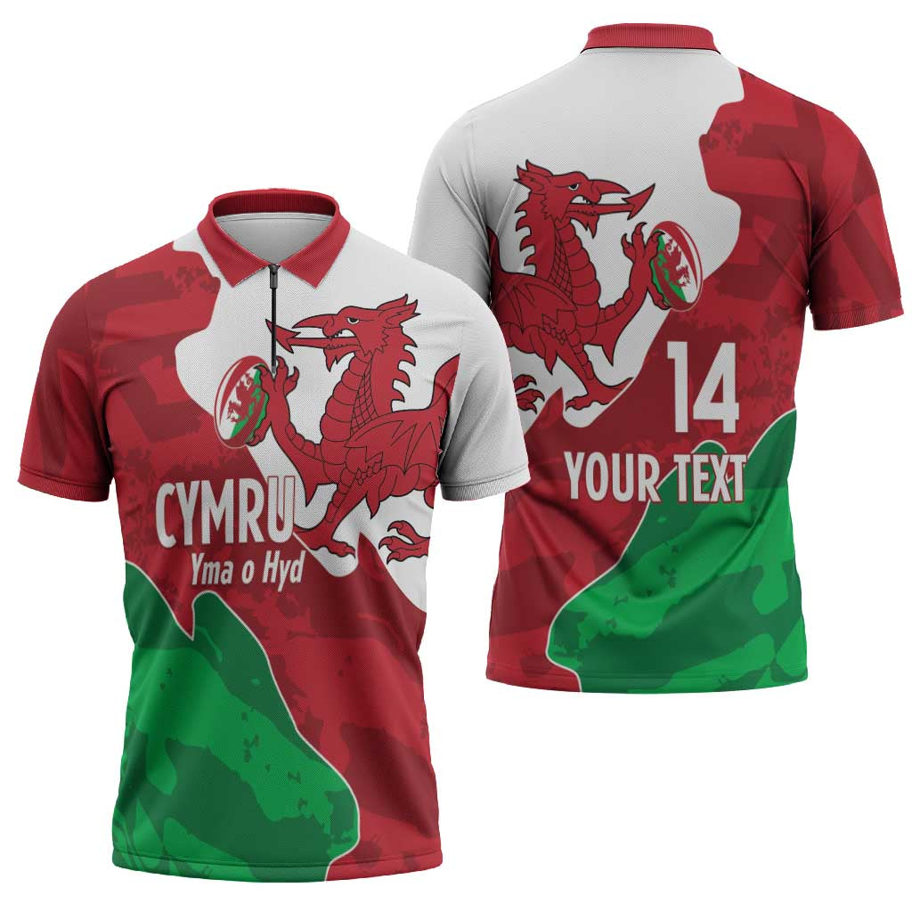 Wales Rugby Custom Zipper Polo Shirt Go Cymru Yma O Hyd - Wonder Print Shop