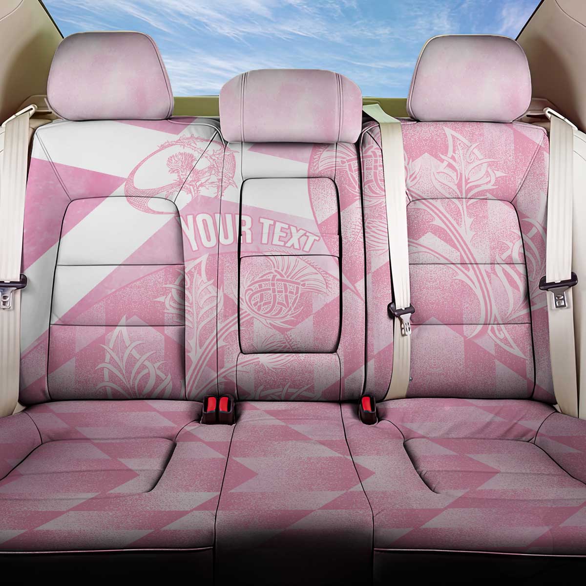Scotland Rugby Custom Back Car Seat Cover Go Scottish Thistle Pink Version - Wonder Print Shop