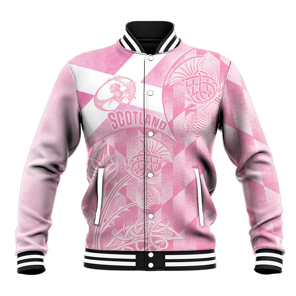 Scotland Rugby Custom Baseball Jacket Go Scottish Thistle Pink Version - Wonder Print Shop