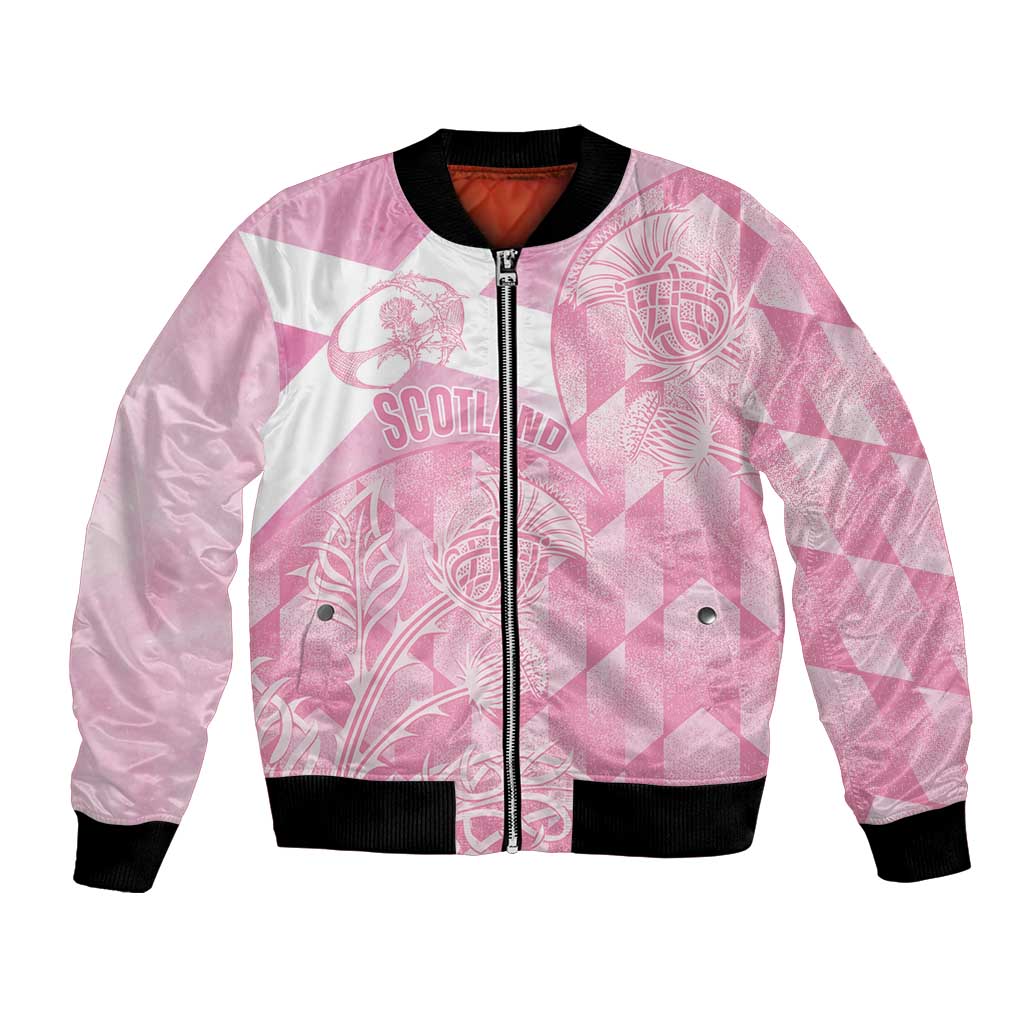 Scotland Rugby Custom Bomber Jacket Go Scottish Thistle Pink Version - Wonder Print Shop