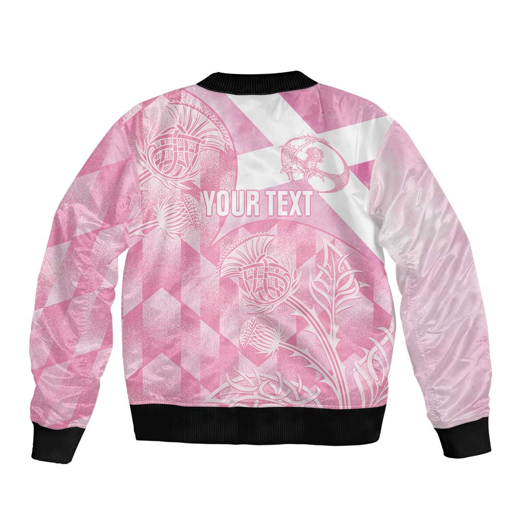 Scotland Rugby Custom Bomber Jacket Go Scottish Thistle Pink Version - Wonder Print Shop