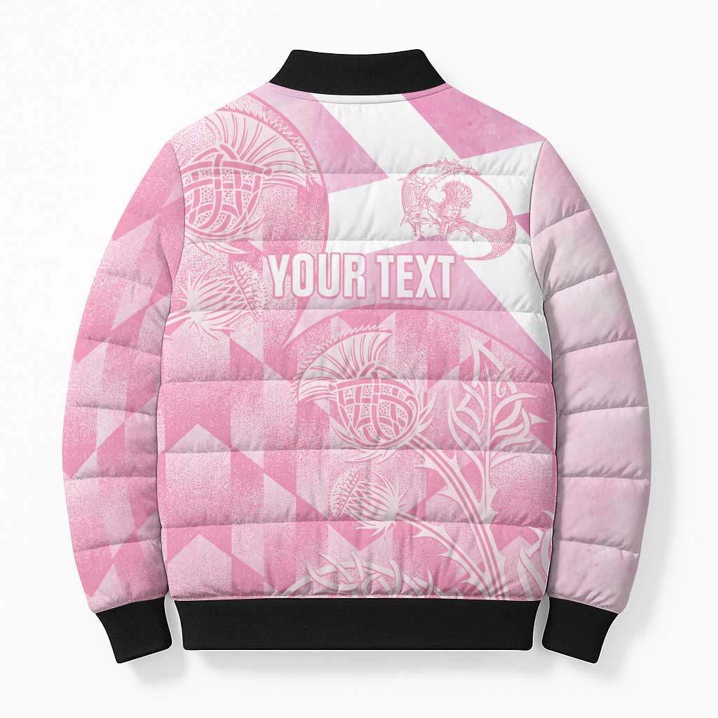 Scotland Rugby Custom Bomber Puffer Jacket Go Scottish Thistle Pink Version - Wonder Print Shop