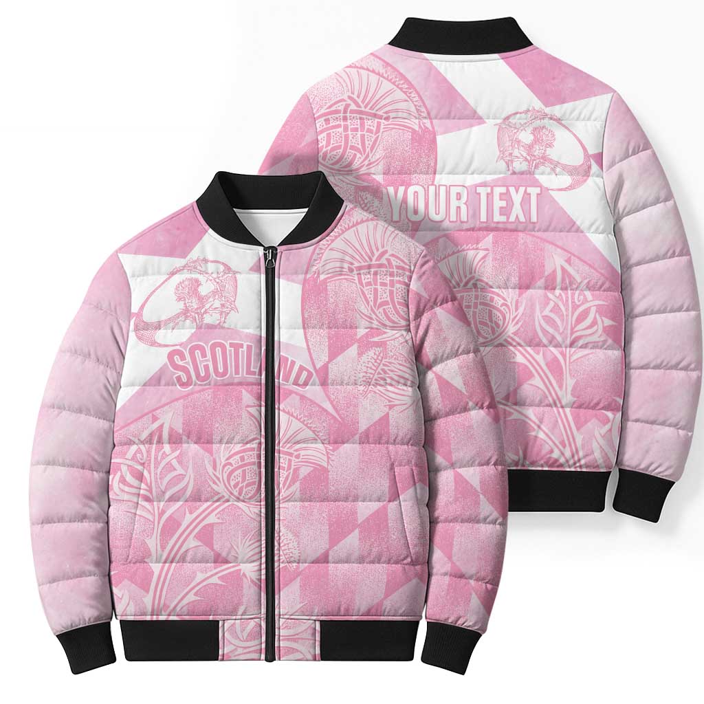 Scotland Rugby Custom Bomber Puffer Jacket Go Scottish Thistle Pink Version - Wonder Print Shop