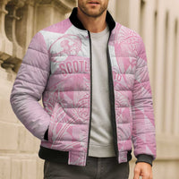 Scotland Rugby Custom Bomber Puffer Jacket Go Scottish Thistle Pink Version - Wonder Print Shop