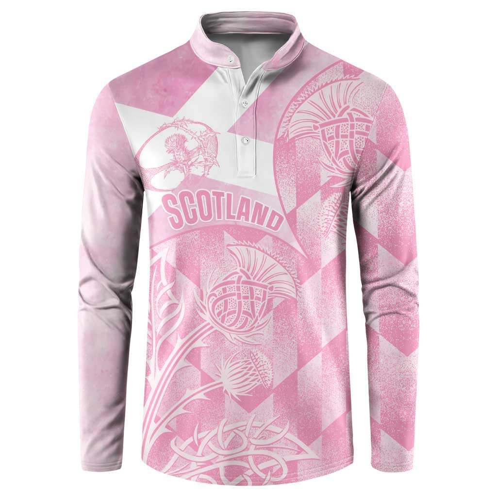 Scotland Rugby Custom Button Sweatshirt Go Scottish Thistle Pink Version - Wonder Print Shop