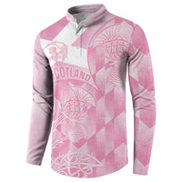 Scotland Rugby Custom Button Sweatshirt Go Scottish Thistle Pink Version - Wonder Print Shop