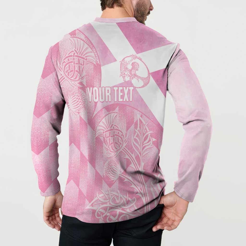 Scotland Rugby Custom Button Sweatshirt Go Scottish Thistle Pink Version - Wonder Print Shop