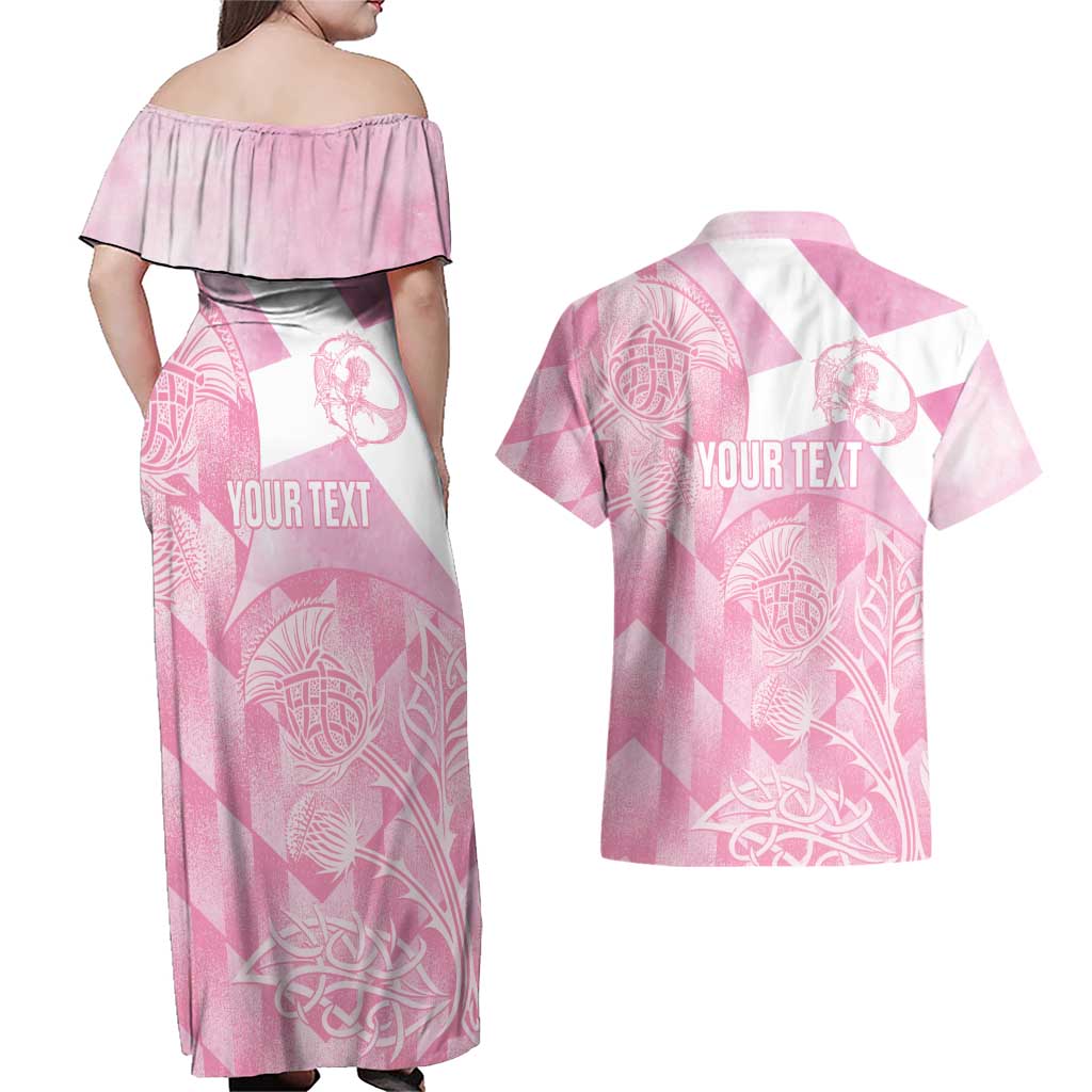 Scotland Rugby Custom Couples Matching Off Shoulder Maxi Dress and Hawaiian Shirt Go Scottish Thistle Pink Version - Wonder Print Shop