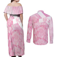 Scotland Rugby Custom Couples Matching Off Shoulder Maxi Dress and Long Sleeve Button Shirt Go Scottish Thistle Pink Version - Wonder Print Shop