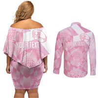 Scotland Rugby Custom Couples Matching Off Shoulder Short Dress and Long Sleeve Button Shirt Go Scottish Thistle Pink Version - Wonder Print Shop
