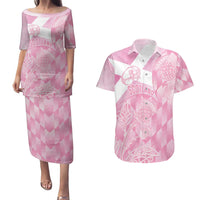 Scotland Rugby Custom Couples Matching Puletasi and Hawaiian Shirt Go Scottish Thistle Pink Version - Wonder Print Shop