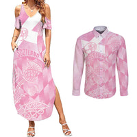 Scotland Rugby Custom Couples Matching Summer Maxi Dress and Long Sleeve Button Shirt Go Scottish Thistle Pink Version - Wonder Print Shop