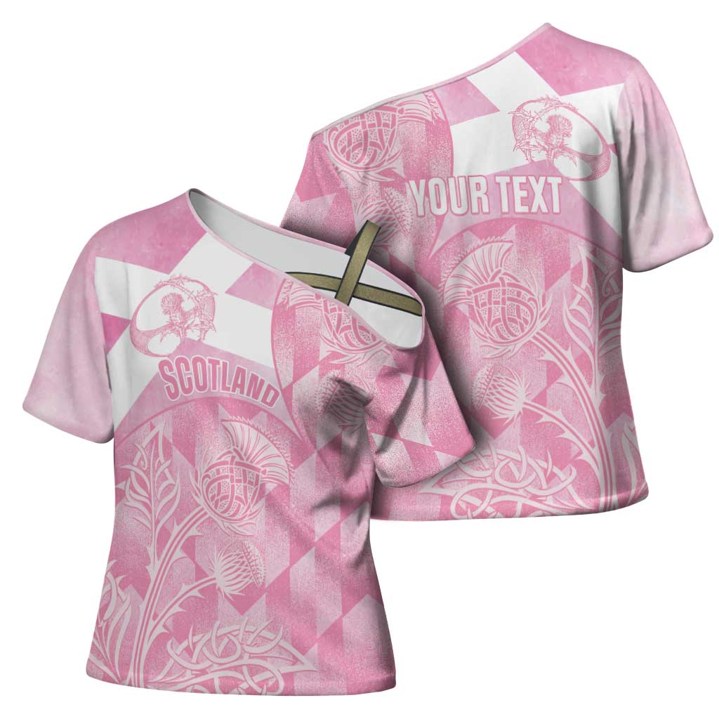 Scotland Rugby Custom Cross Shoulder Shirt Go Scottish Thistle Pink Version - Wonder Print Shop