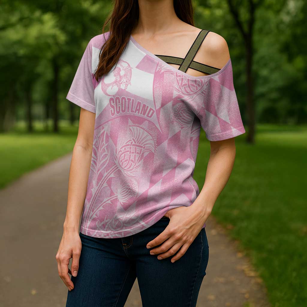 Scotland Rugby Custom Cross Shoulder Shirt Go Scottish Thistle Pink Version - Wonder Print Shop