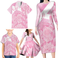 Scotland Rugby Custom Family Matching Long Sleeve Bodycon Dress and Hawaiian Shirt Go Scottish Thistle Pink Version - Wonder Print Shop