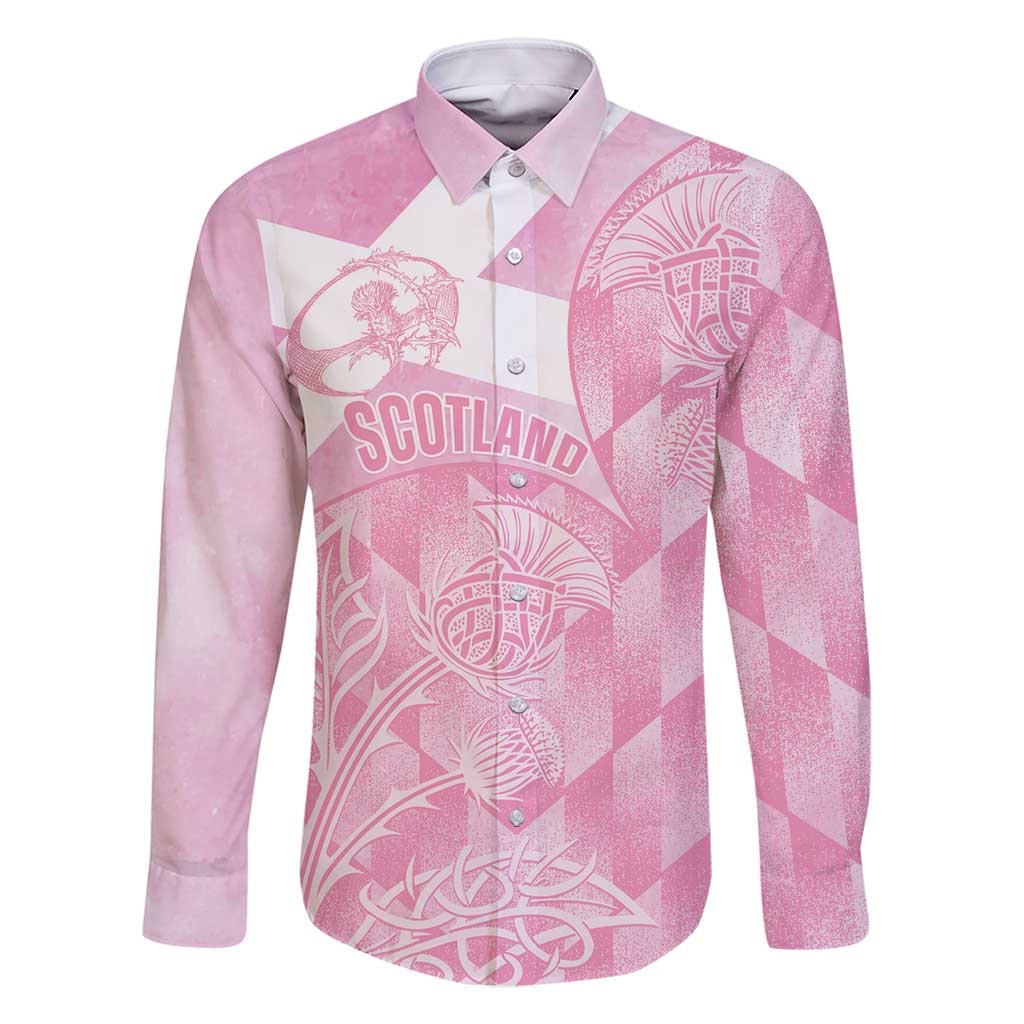 Scotland Rugby Custom Family Matching Long Sleeve Bodycon Dress and Hawaiian Shirt Go Scottish Thistle Pink Version - Wonder Print Shop