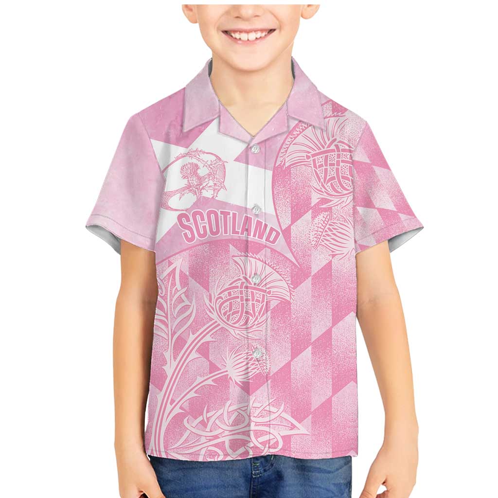 Scotland Rugby Custom Family Matching Mermaid Dress and Hawaiian Shirt Go Scottish Thistle Pink Version - Wonder Print Shop