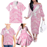 Scotland Rugby Custom Family Matching Off The Shoulder Long Sleeve Dress and Hawaiian Shirt Go Scottish Thistle Pink Version - Wonder Print Shop