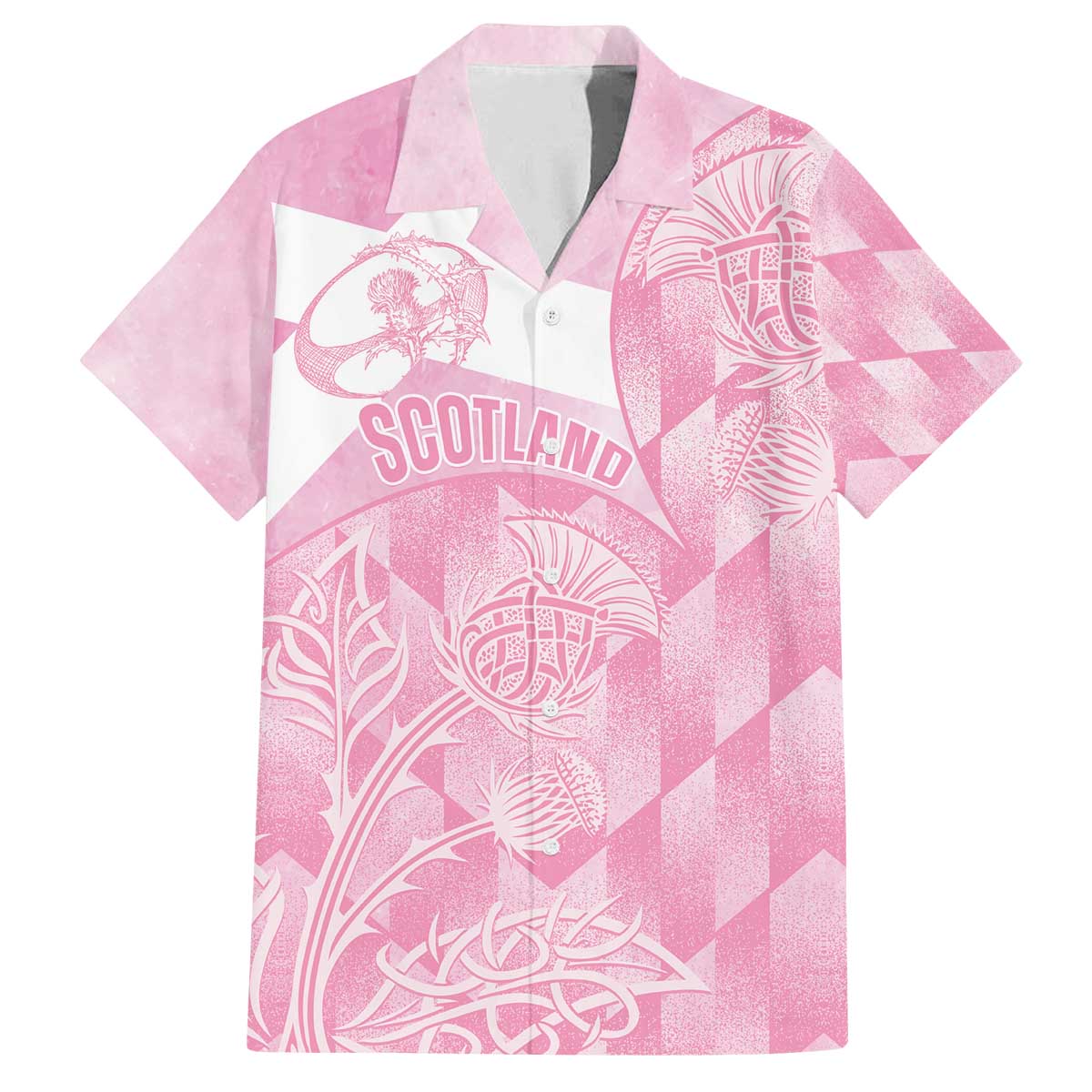 Scotland Rugby Custom Family Matching Off The Shoulder Long Sleeve Dress and Hawaiian Shirt Go Scottish Thistle Pink Version - Wonder Print Shop