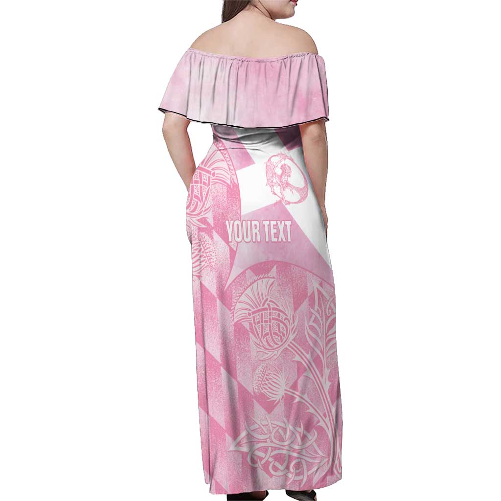 Scotland Rugby Custom Family Matching Off Shoulder Maxi Dress and Hawaiian Shirt Go Scottish Thistle Pink Version - Wonder Print Shop