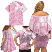 Scotland Rugby Custom Family Matching Off Shoulder Short Dress and Hawaiian Shirt Go Scottish Thistle Pink Version - Wonder Print Shop