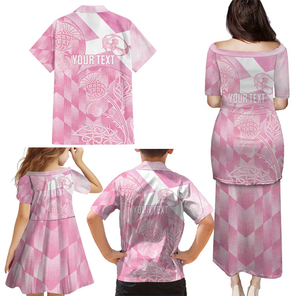 Scotland Rugby Custom Family Matching Puletasi and Hawaiian Shirt Go Scottish Thistle Pink Version - Wonder Print Shop