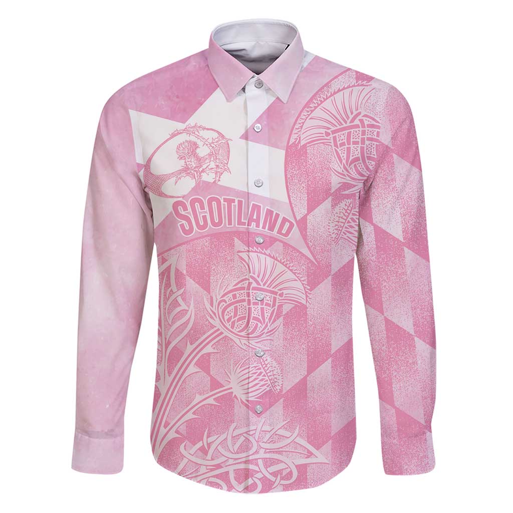 Scotland Rugby Custom Family Matching Puletasi and Hawaiian Shirt Go Scottish Thistle Pink Version - Wonder Print Shop