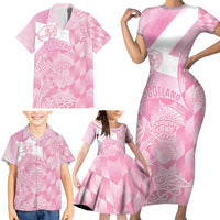 Scotland Rugby Custom Family Matching Short Sleeve Bodycon Dress and Hawaiian Shirt Go Scottish Thistle Pink Version - Wonder Print Shop