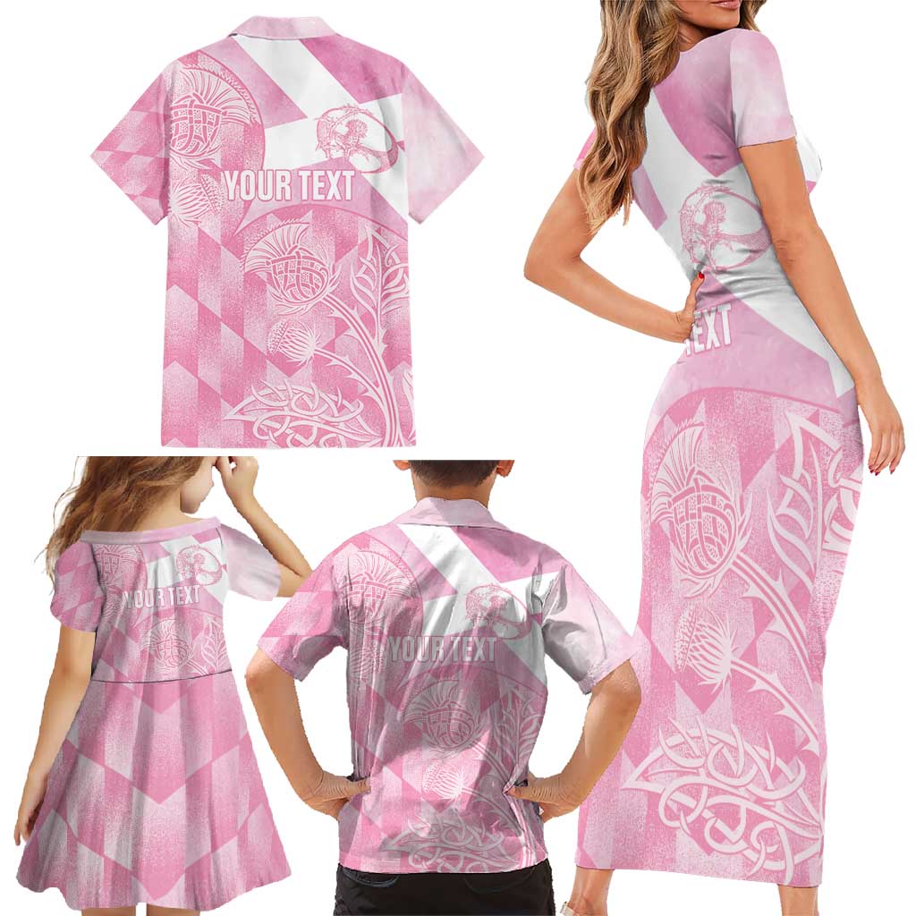 Scotland Rugby Custom Family Matching Short Sleeve Bodycon Dress and Hawaiian Shirt Go Scottish Thistle Pink Version - Wonder Print Shop
