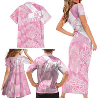 Scotland Rugby Custom Family Matching Short Sleeve Bodycon Dress and Hawaiian Shirt Go Scottish Thistle Pink Version - Wonder Print Shop