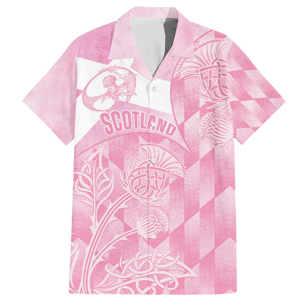 Scotland Rugby Custom Family Matching Short Sleeve Bodycon Dress and Hawaiian Shirt Go Scottish Thistle Pink Version - Wonder Print Shop