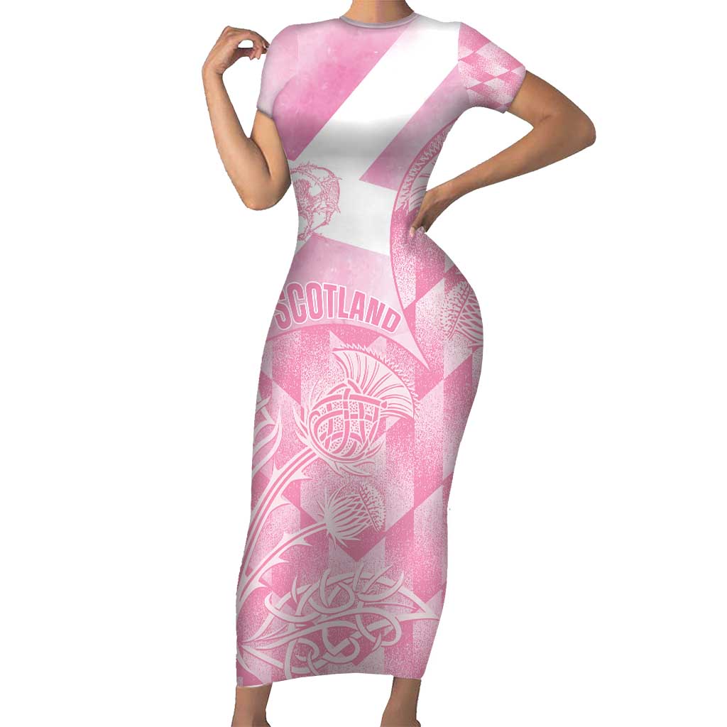 Scotland Rugby Custom Family Matching Short Sleeve Bodycon Dress and Hawaiian Shirt Go Scottish Thistle Pink Version - Wonder Print Shop