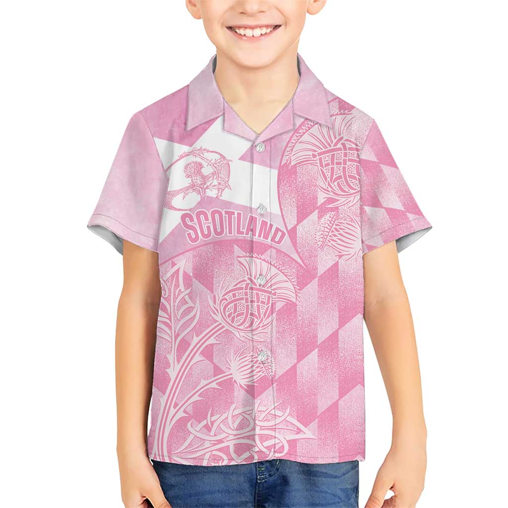 Scotland Rugby Custom Family Matching Short Sleeve Bodycon Dress and Hawaiian Shirt Go Scottish Thistle Pink Version - Wonder Print Shop