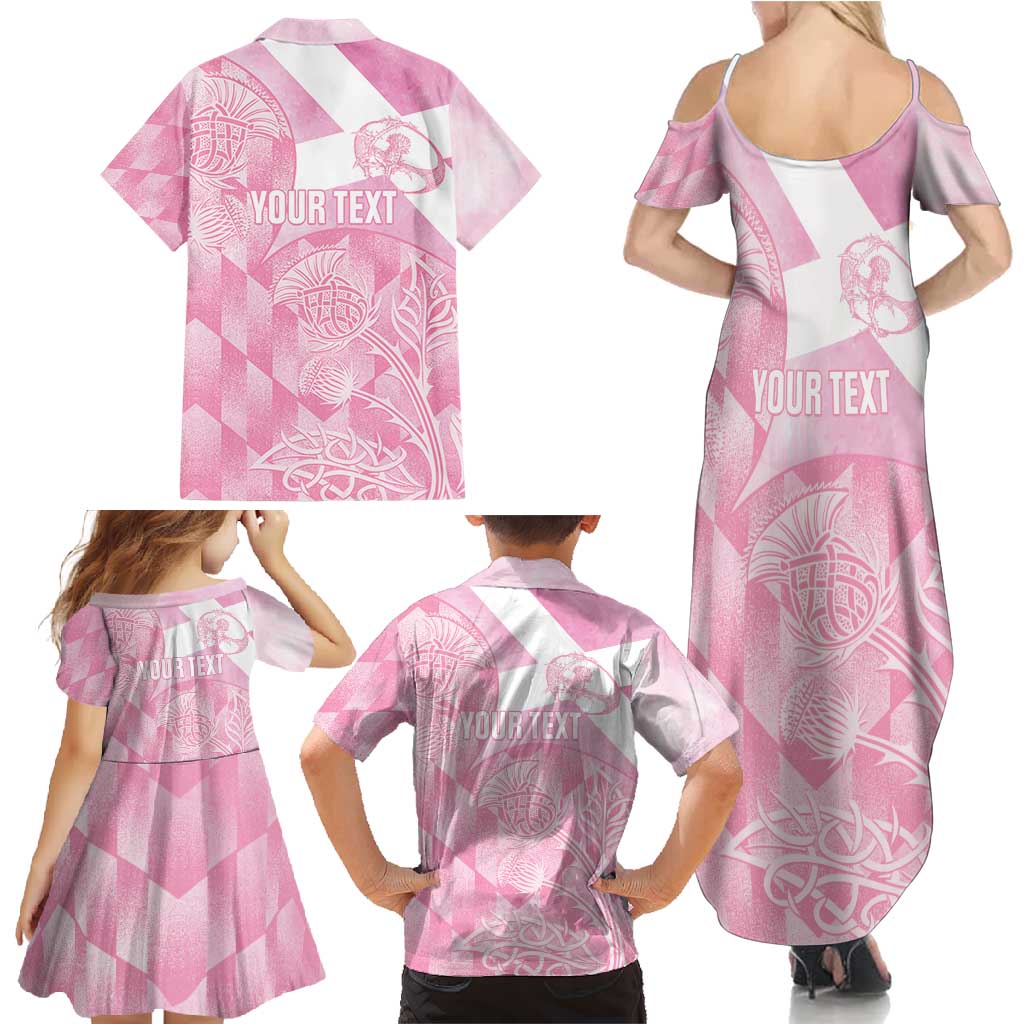 Scotland Rugby Custom Family Matching Summer Maxi Dress and Hawaiian Shirt Go Scottish Thistle Pink Version - Wonder Print Shop