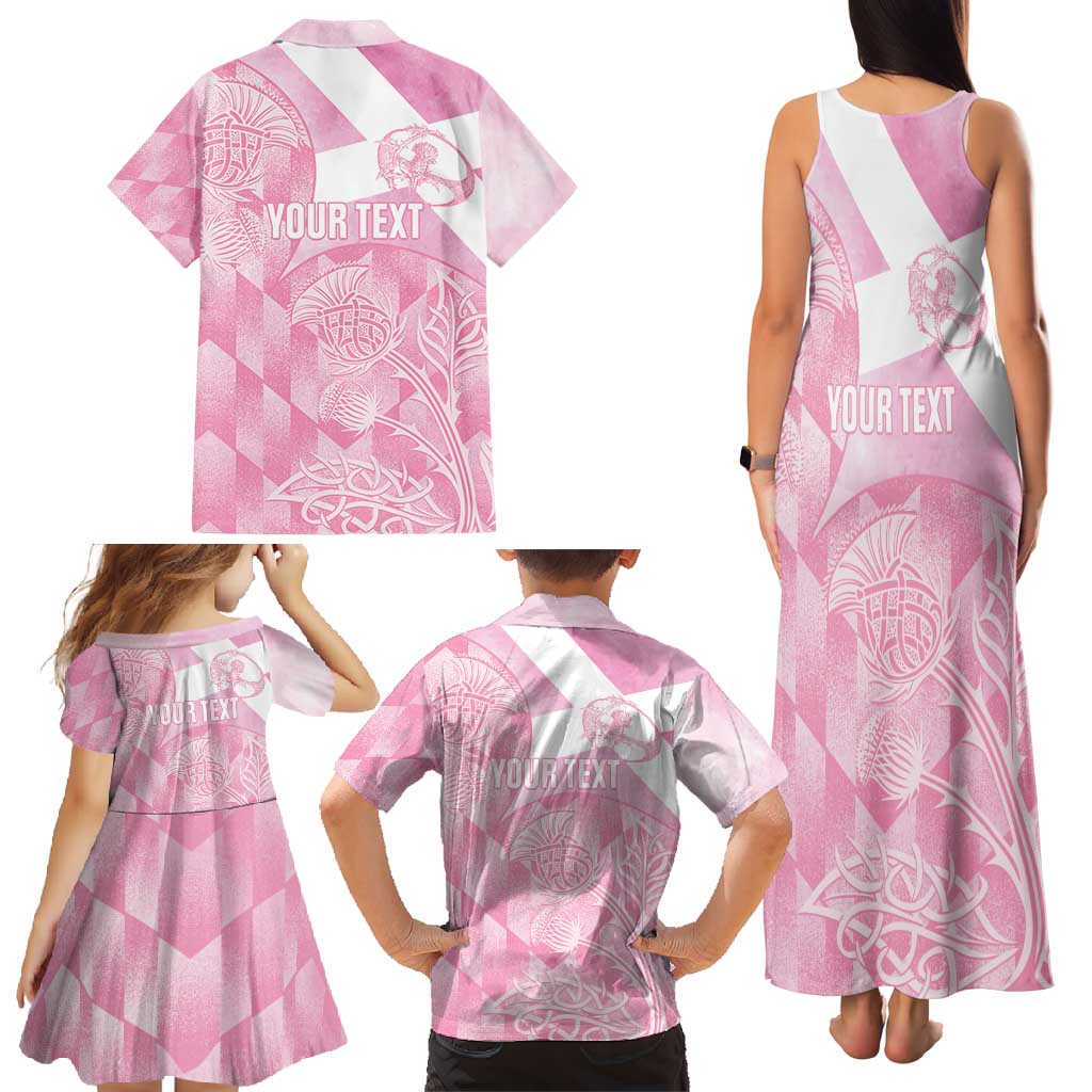 Scotland Rugby Custom Family Matching Tank Maxi Dress and Hawaiian Shirt Go Scottish Thistle Pink Version - Wonder Print Shop
