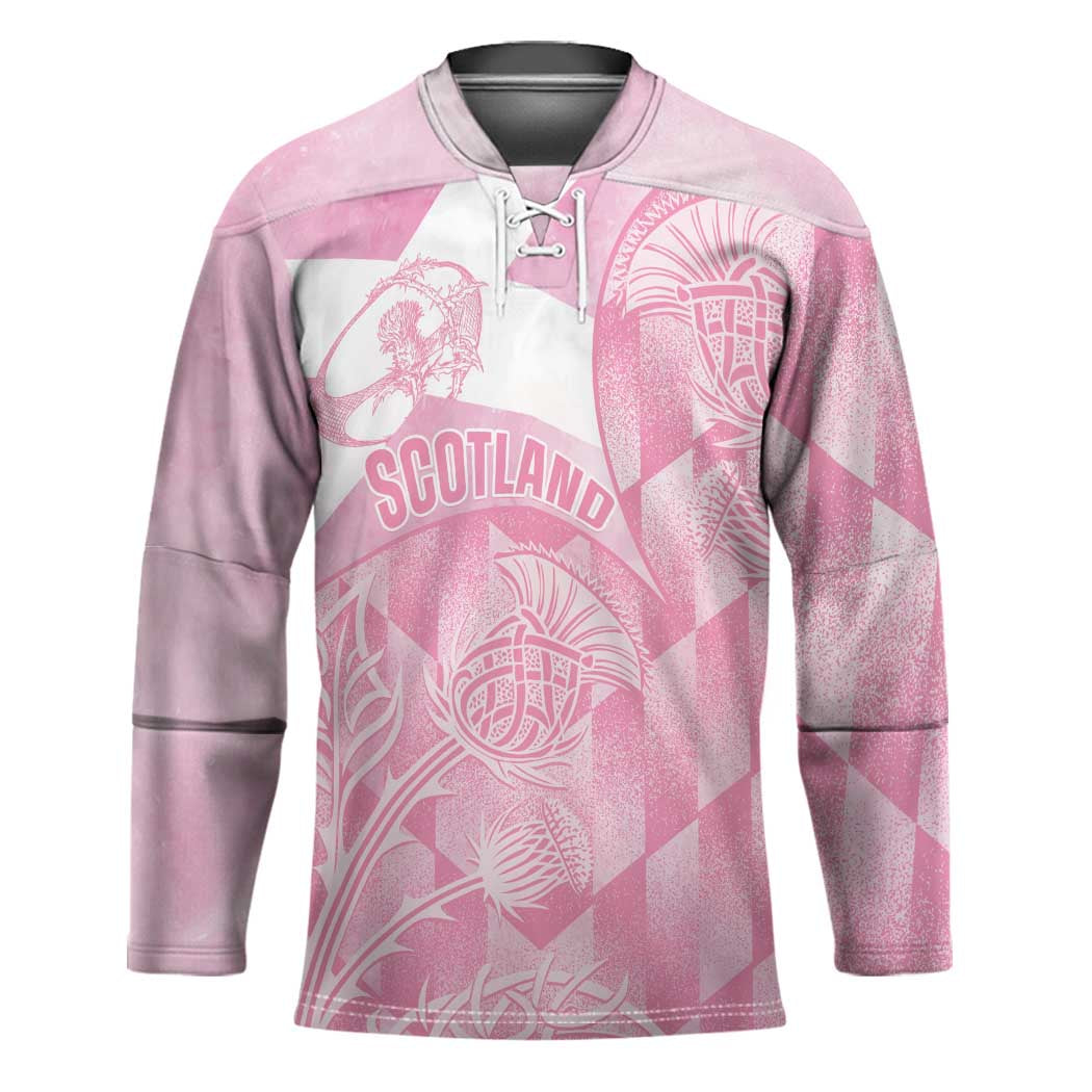 Scotland Rugby Custom Hockey Jersey Go Scottish Thistle Pink Version - Wonder Print Shop